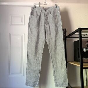 ALEX CRANE grey white linen striped slim straight pants
